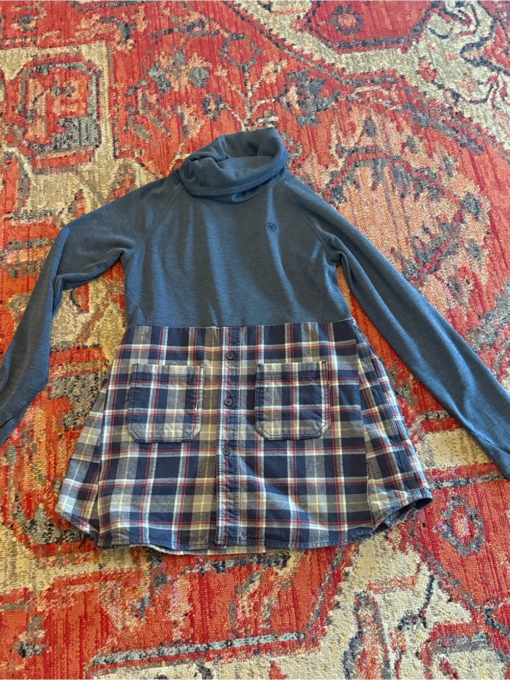 AriatTEK Medium Cowl Neck Plaid Tunic Dress Western Fall Layering
